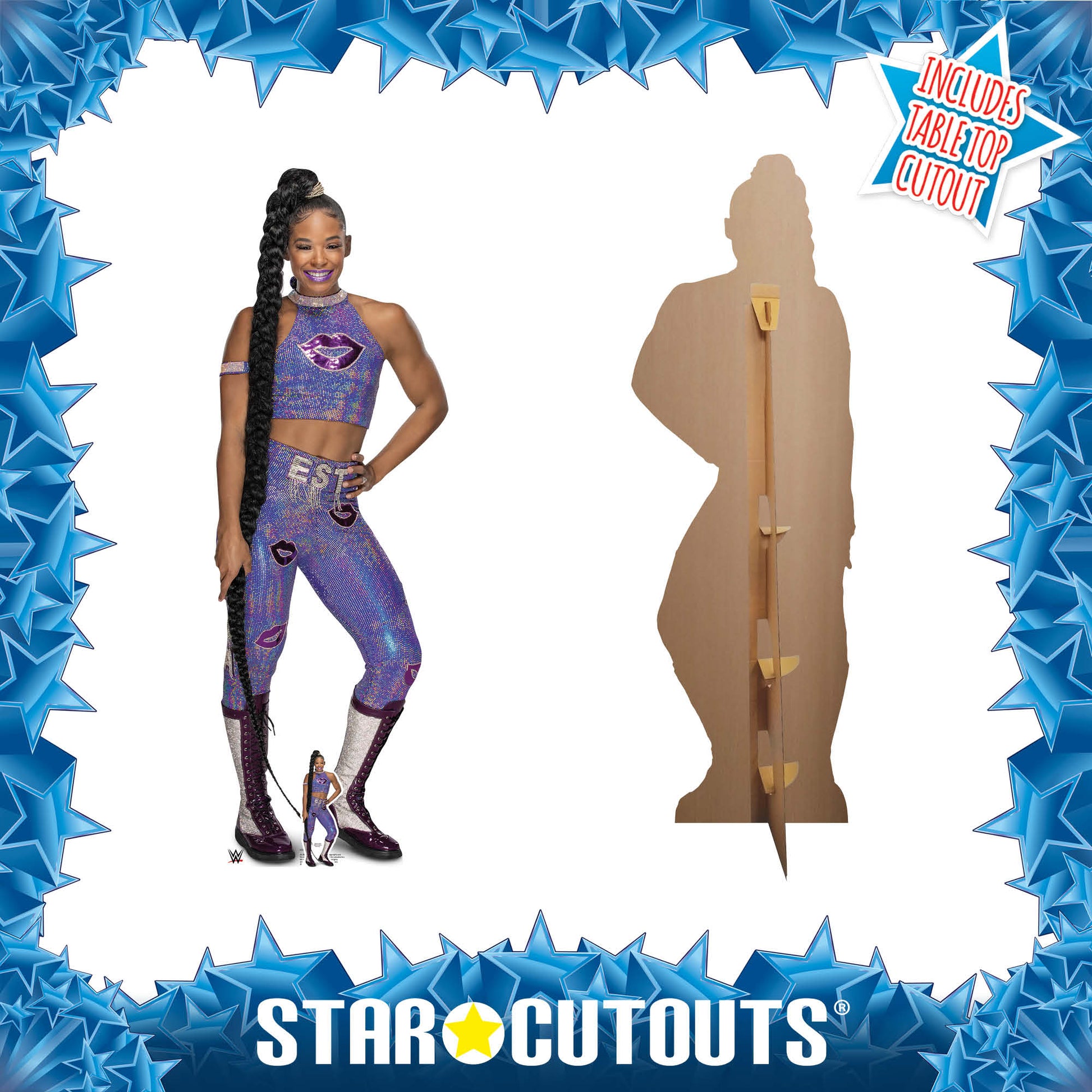 SC4266 Bianca Belair Purple Outfit WWE Lifesize Cardboard Cut Out With Mini Wrestler - mycardboardcutout