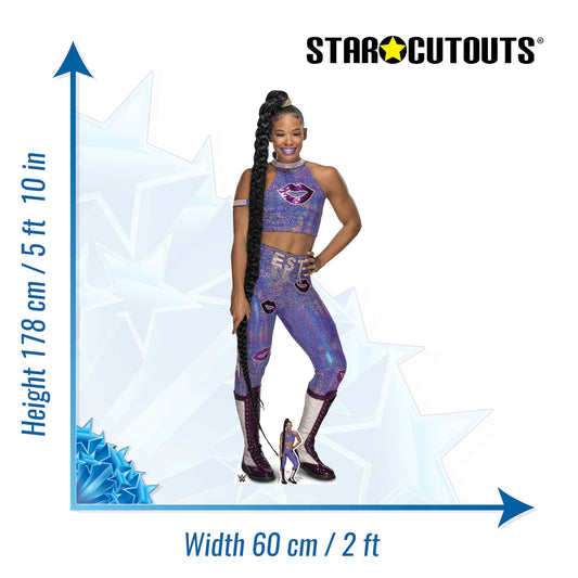 SC4266 Bianca Belair Purple Outfit WWE Lifesize Cardboard Cut Out With Mini Wrestler - mycardboardcutout