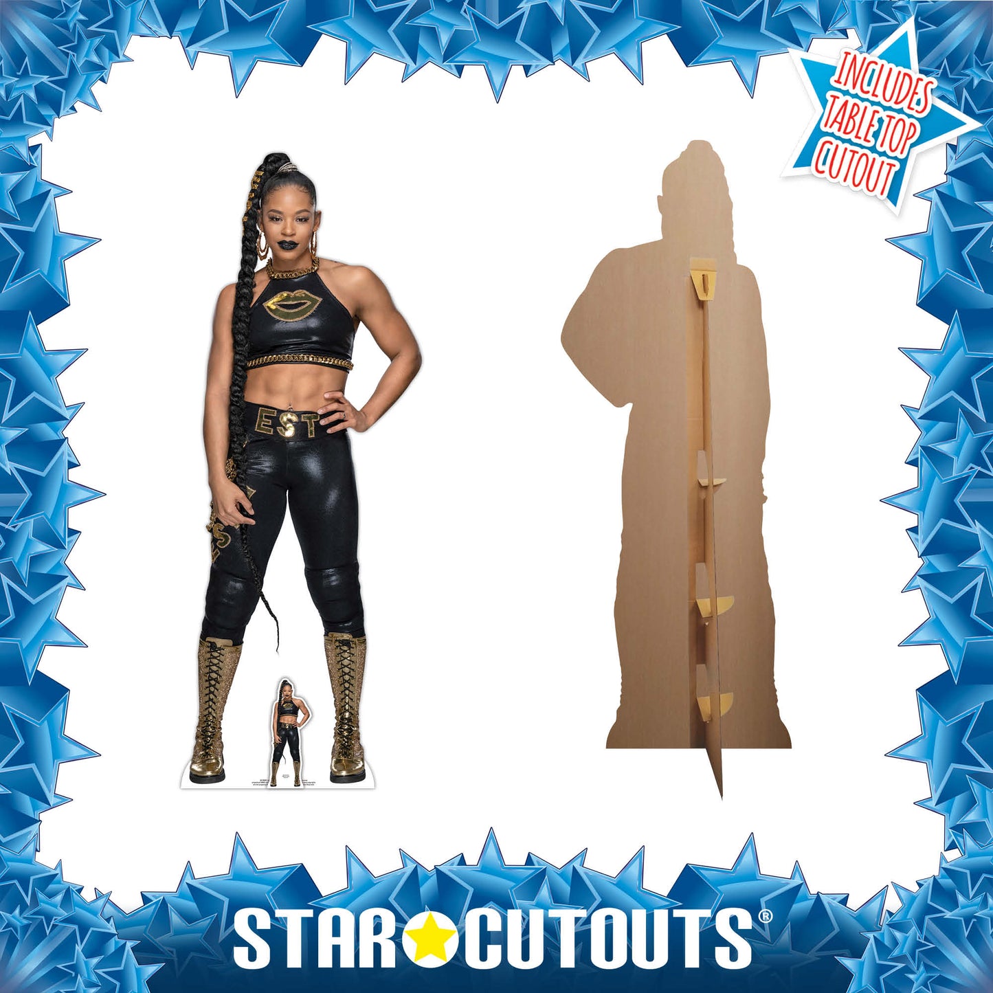SC4313 Bianca Belair Black Outfit EST WWE Lifesize Cardboard Cut Out With Mini Wrestler - mycardboardcutout