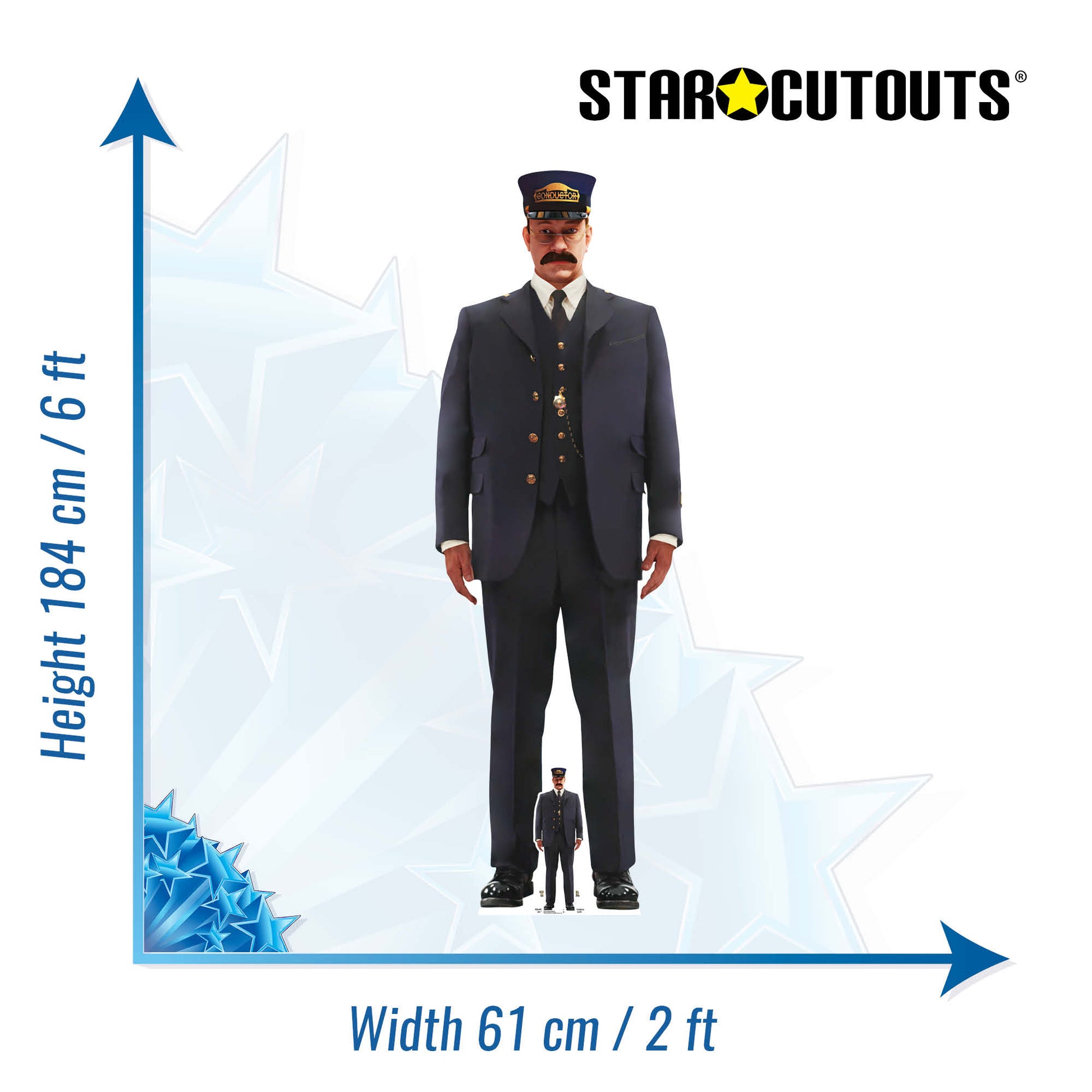 SC4379 Conductor Polar Express Cardboard Cut Out Height 184cm - mycardboardcutout