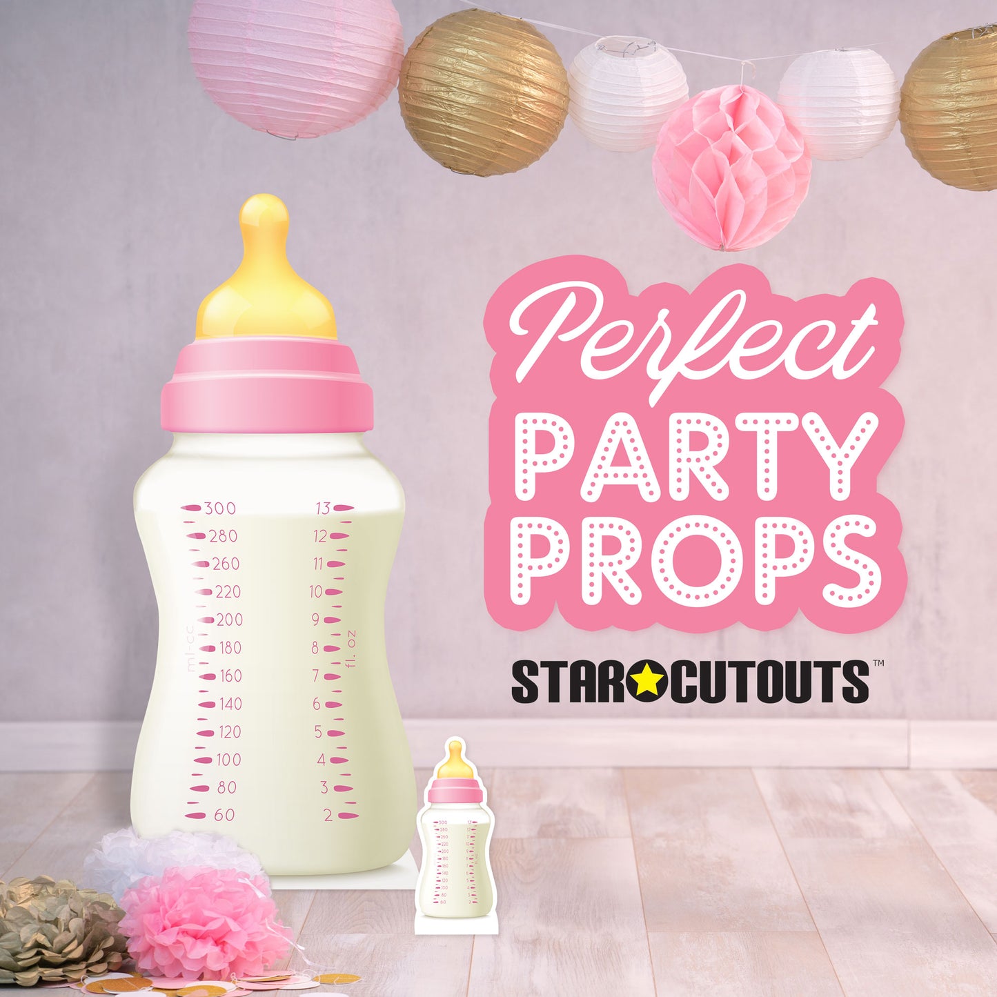 SC4395 Baby Bottle Pink Star Mini Cardboard Cut Out Height 91cm - mycardboardcutout