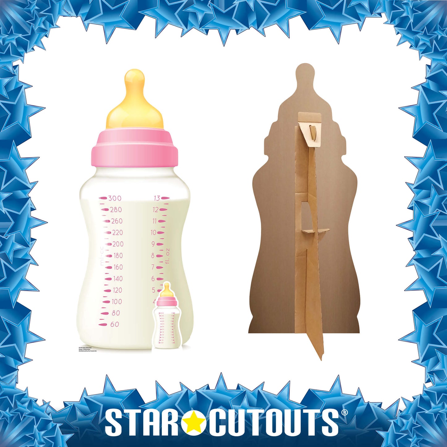 SC4395 Baby Bottle Pink Star Mini Cardboard Cut Out Height 91cm - mycardboardcutout
