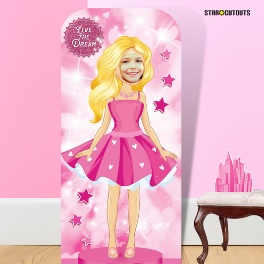 SC4320 Pink Doll Stand In Cardboard Cut Out Height 193cm - mycardboardcutout