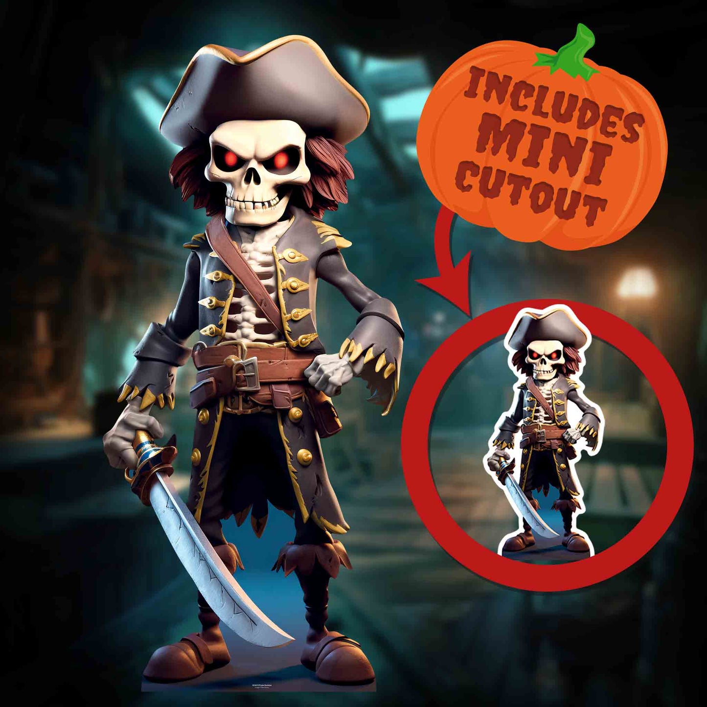 SC4479 Pirate Skeleton Cartoon Cardboard Cut Out Height 164cm - mycardboardcutout