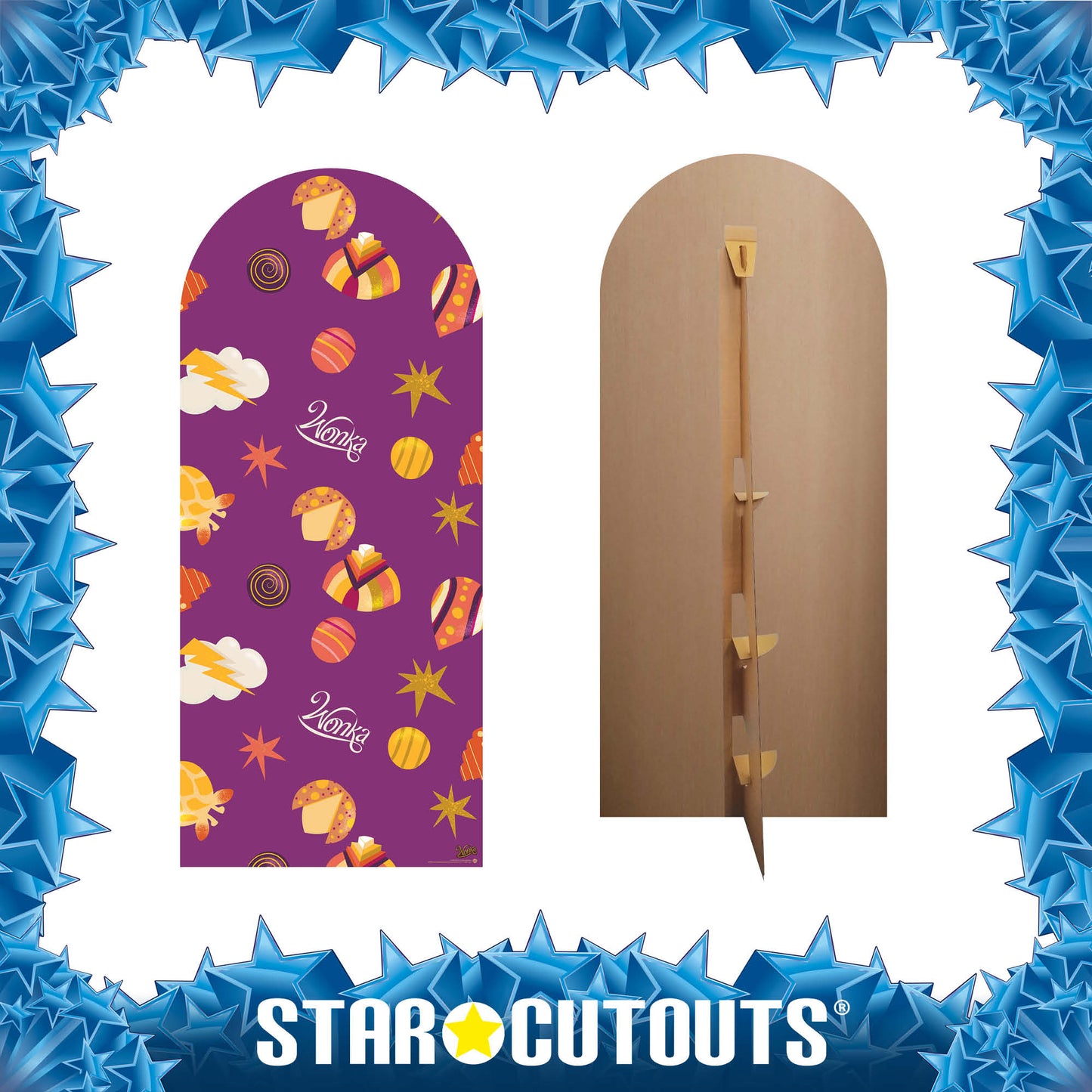 SC4493 Wonka Purple Sweets & Stars Backdrop Single Cardboard Cut Out Height 185cm - mycardboardcutout