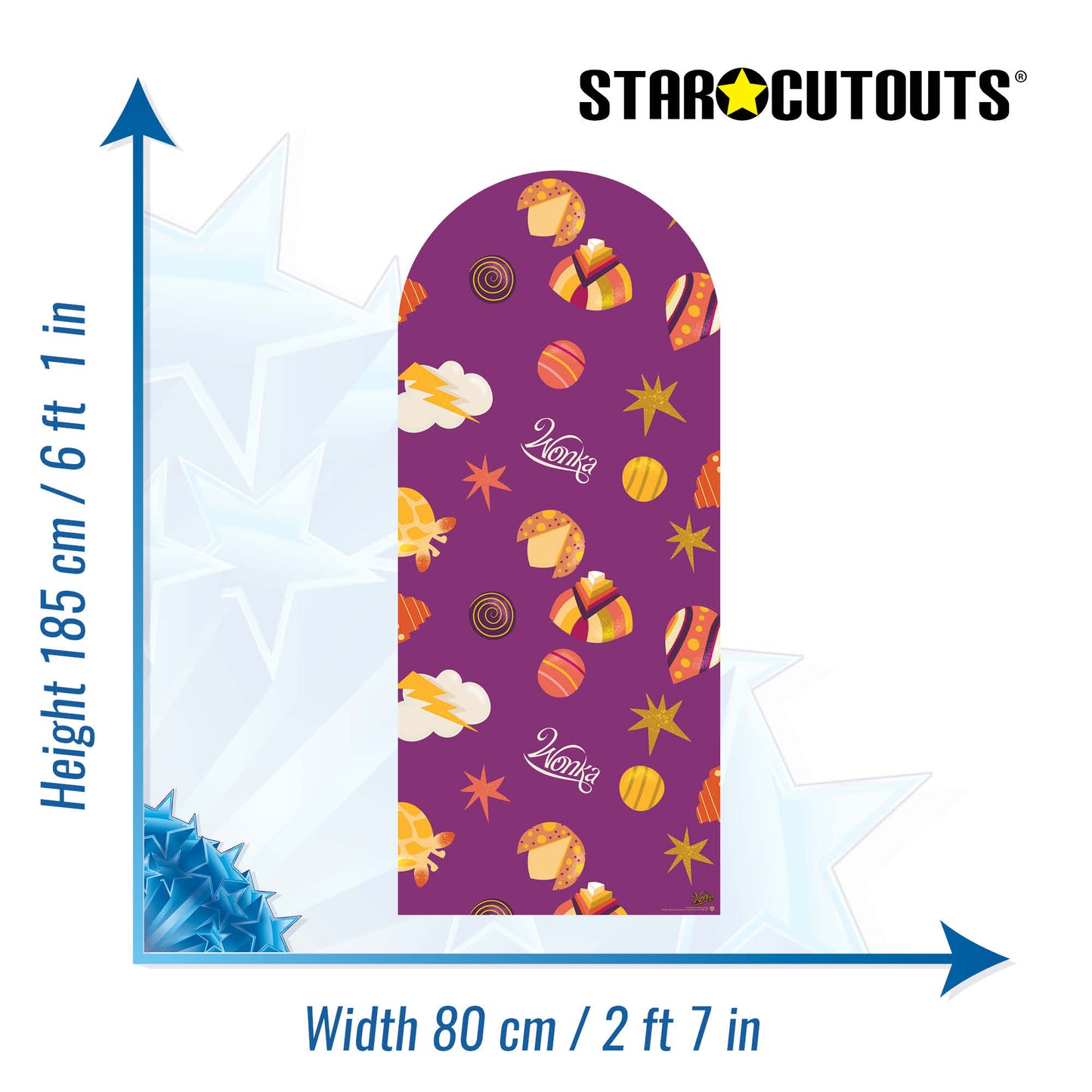 SC4493 Wonka Purple Sweets & Stars Backdrop Single Cardboard Cut Out Height 185cm - mycardboardcutout