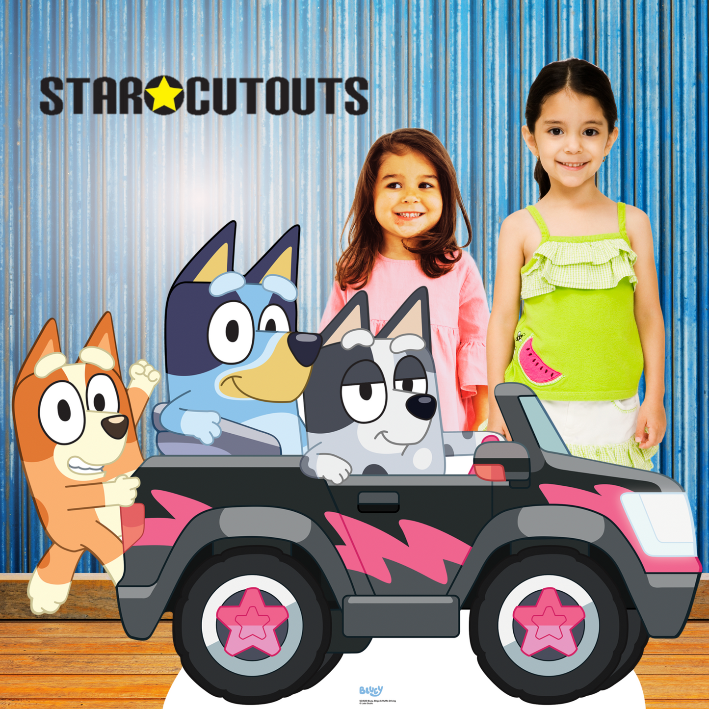 SC4533 Bluey Bingo and Muffin Driving Cardboard Cut Out Height 93cm
