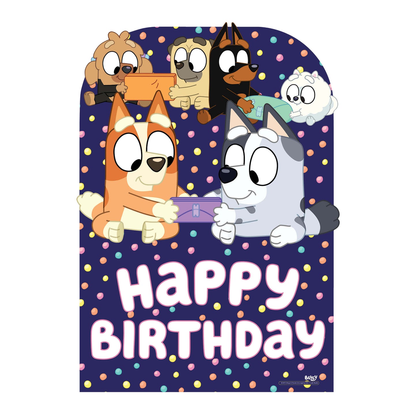 SC4571 Bluey and Friends Happy Birthday Child Sized Backdrop Cardboard Cut Out Height 132cm