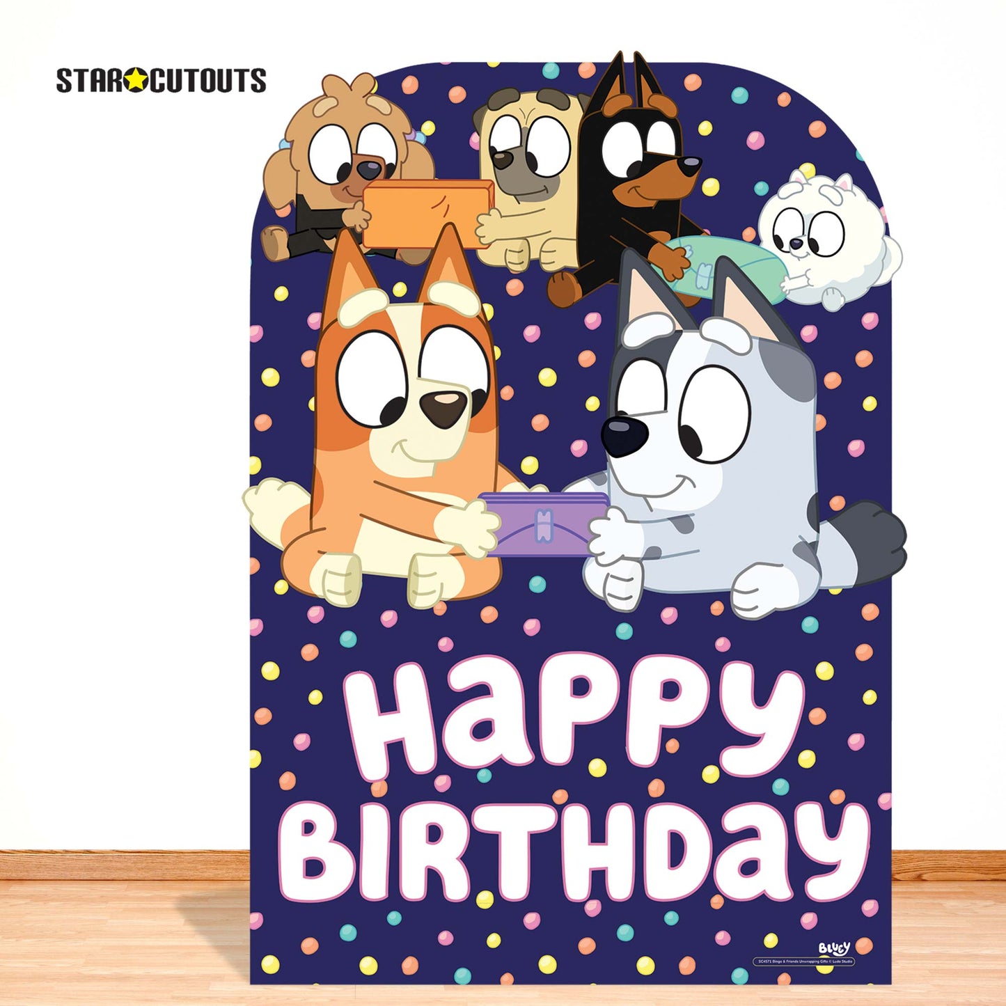 SC4571 Bluey and Friends Happy Birthday Child Sized Backdrop Cardboard Cut Out Height 132cm