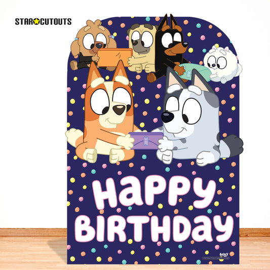 SC4571 Bluey and Friends Happy  Birthday  Child Sized Backdrop Cardboard Cut Out Height 132cm
