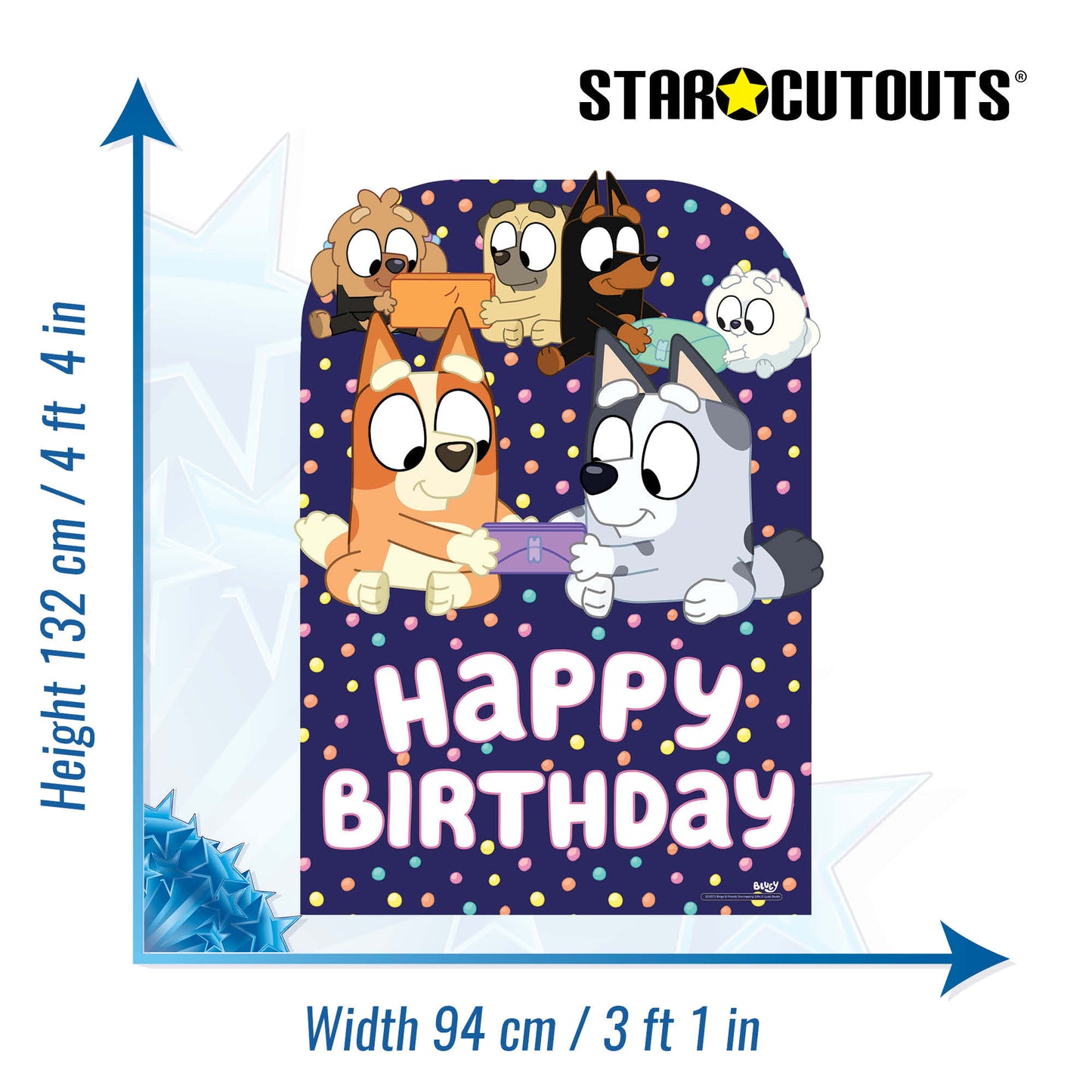 SC4571 Bluey and Friends Happy Birthday Child Sized Backdrop Cardboard Cut Out Height 132cm