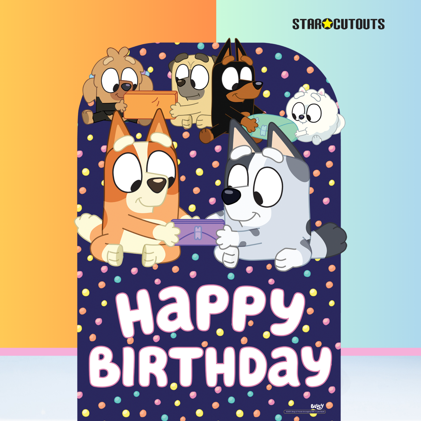 SC4571 Bluey and Friends Happy Birthday Child Sized Backdrop Cardboard Cut Out Height 132cm