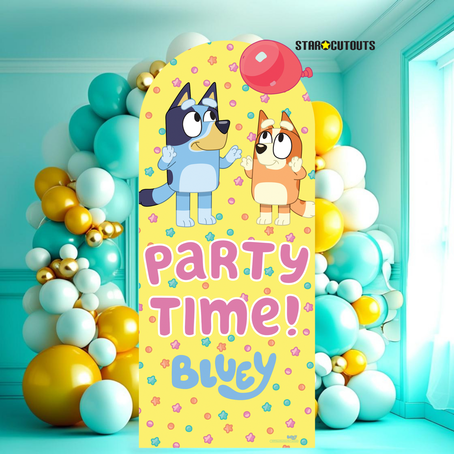 SC4573 Bluey and Bingo Balloon Party Time Large  Backdrop Cardboard Cut Out Height 185cm