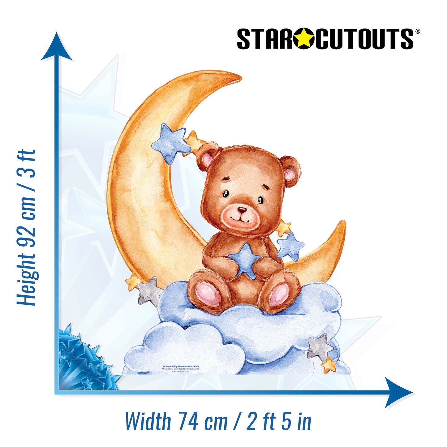SC4596 Cute Baby Teddy Bear Moon Blue Cardboard Cut Out Height 92cm