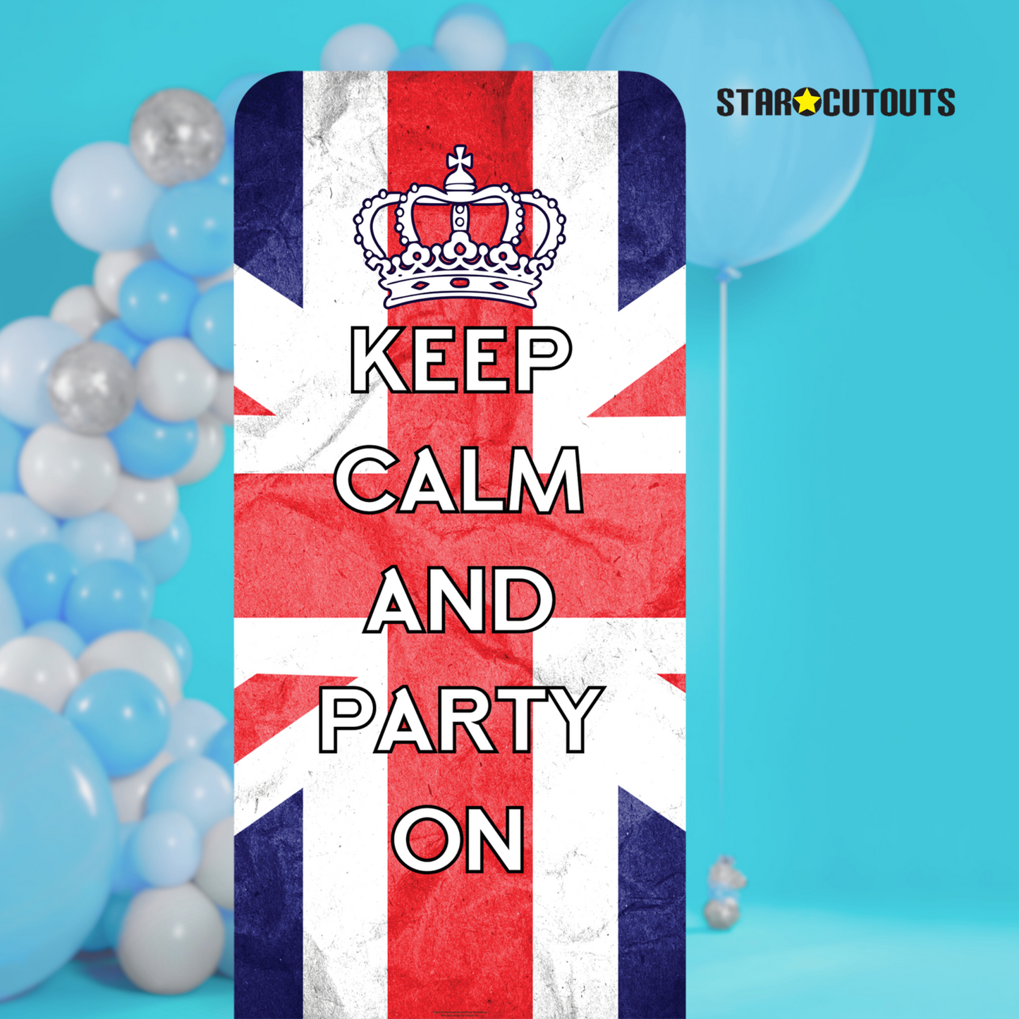 SC4622 Keep Calm & Party On Union Jack Backdrop Single Cardboard Cut Out Height 191cm