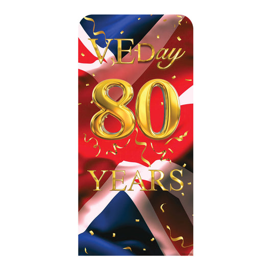 SC4623 VE Day Gold 80 Years Union Jack Flag Backdrop Single Cardboard Cut Out Height 191cm