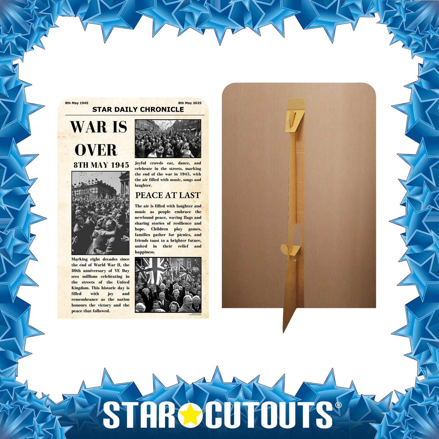 SC4626 War Is Over Newspaper Small Vintage Backdrop Single Cardboard Cut Out Height 134cm