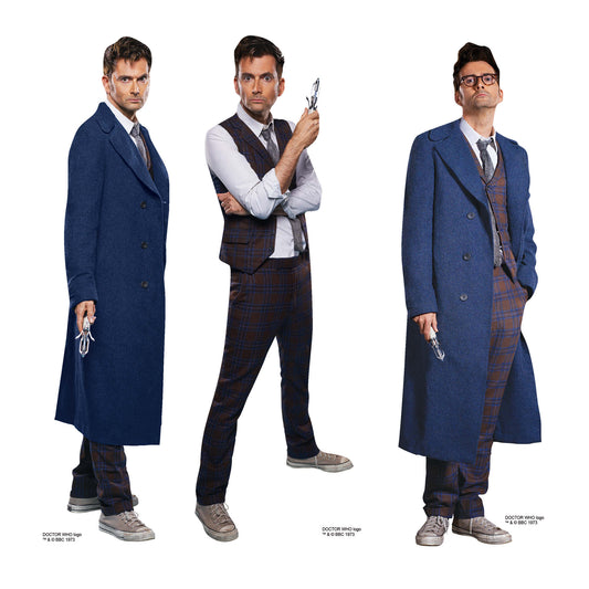 SC4644 Doctor Who  David Tennant The Fourteenth Doctor Shelf Top Set of Three Cardboard Cut Out Height 31cm