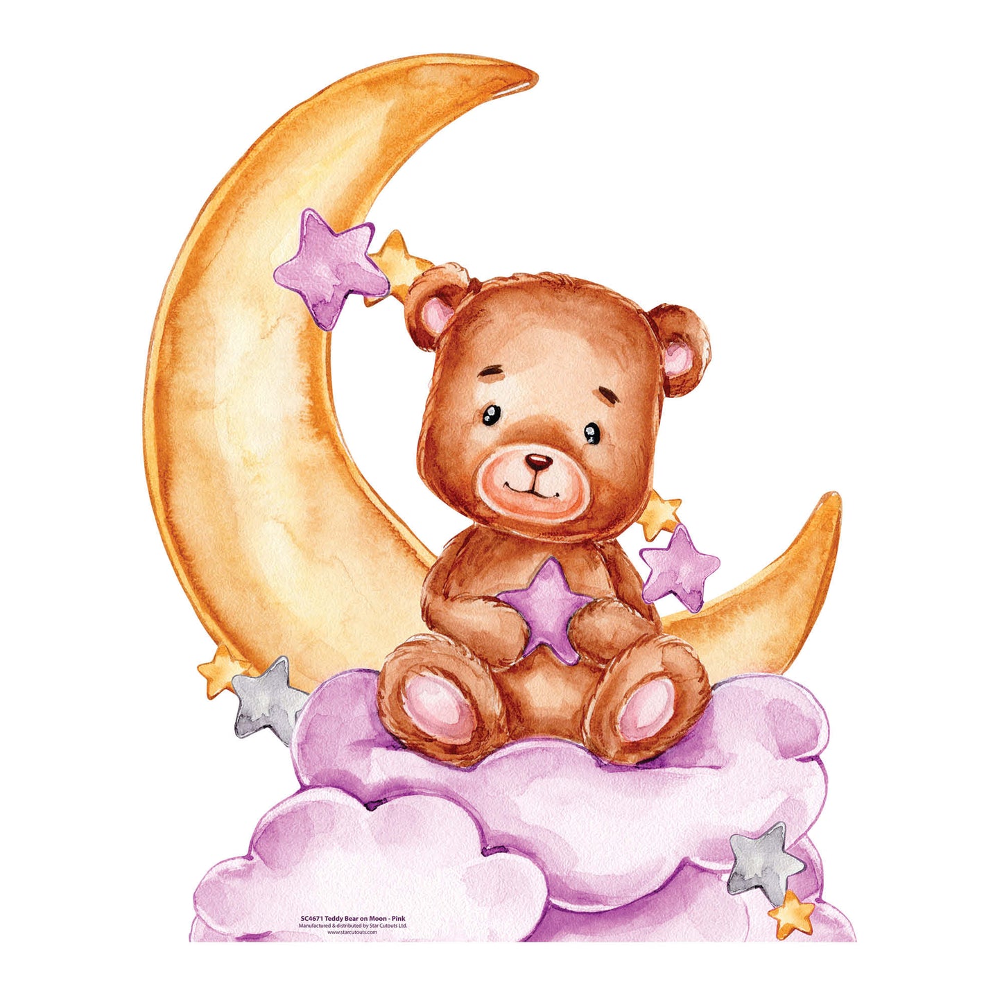 SC4671 Cute Baby Teddy Bear Moon Pink Cardboard Cut Out Height 92cm