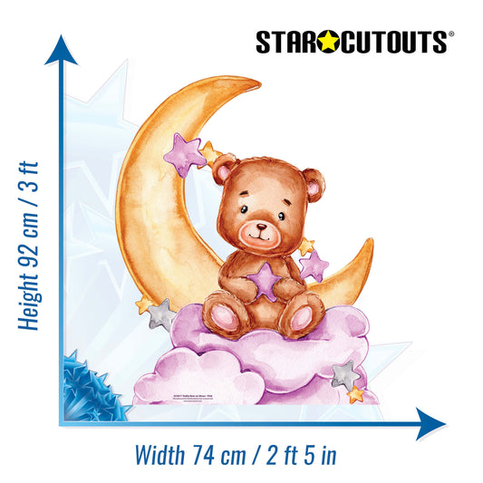 SC4671 Cute Baby Teddy Bear Moon Pink Cardboard Cut Out Height 92cm