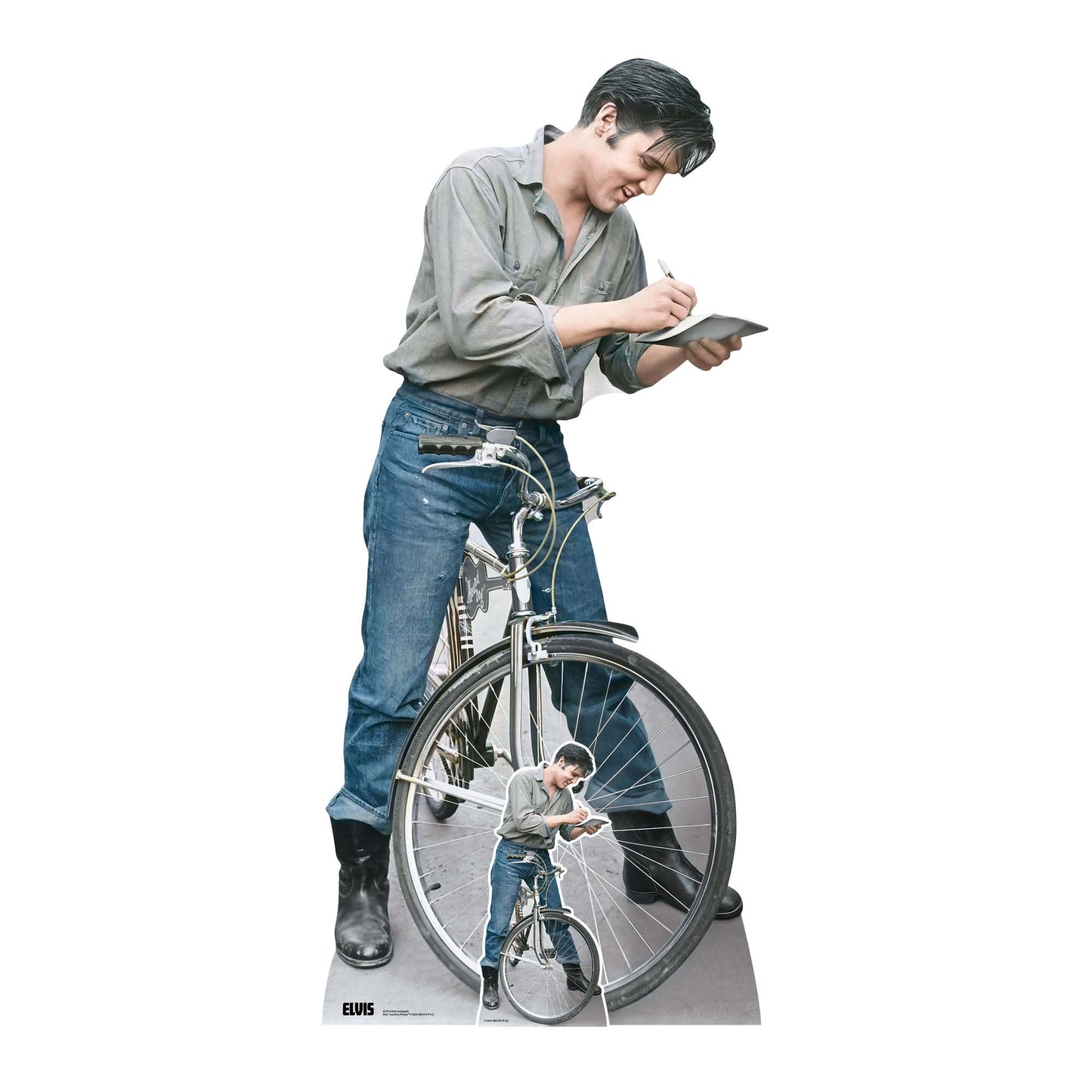 SC4716 Elvis Blue Jeans Autograph On Bike Cardboard Cut Out Height 183cm