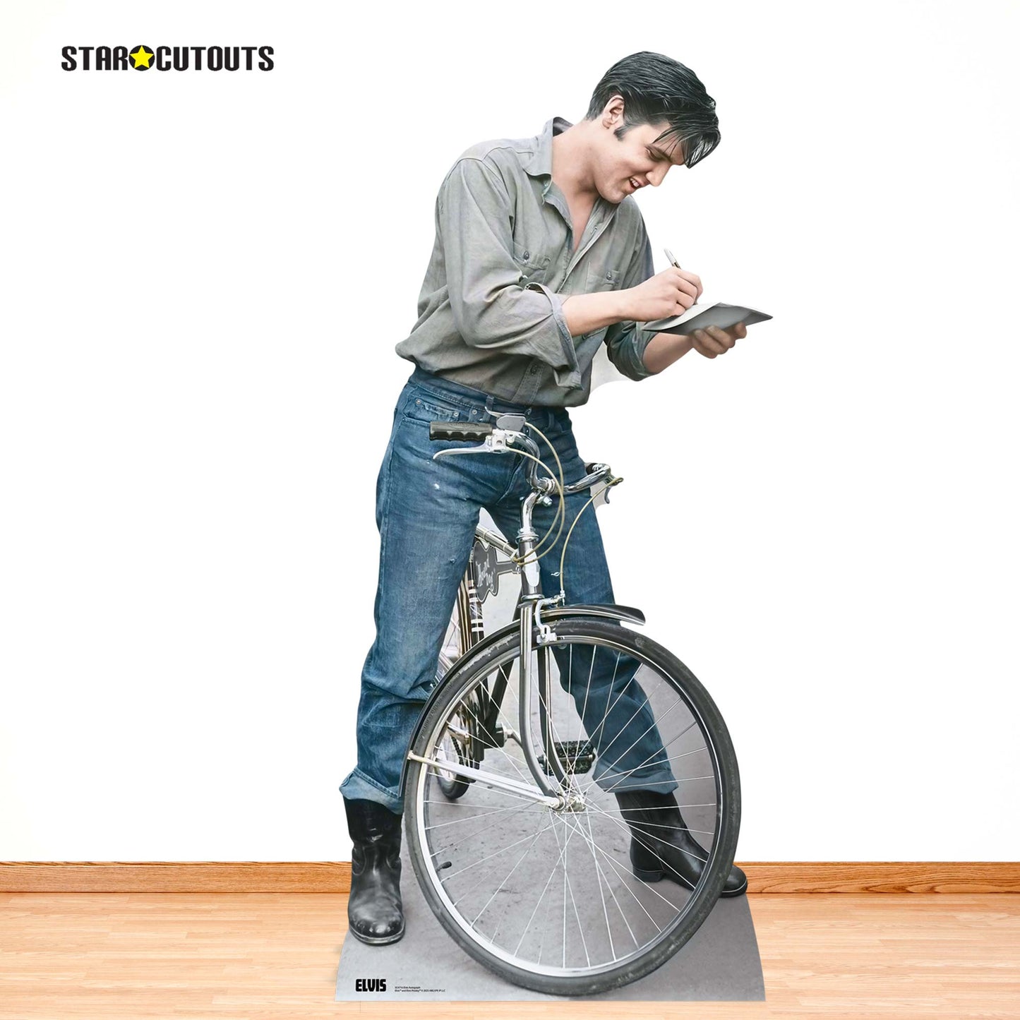 SC4716 Elvis Blue Jeans Autograph On Bike Cardboard Cut Out Height 183cm