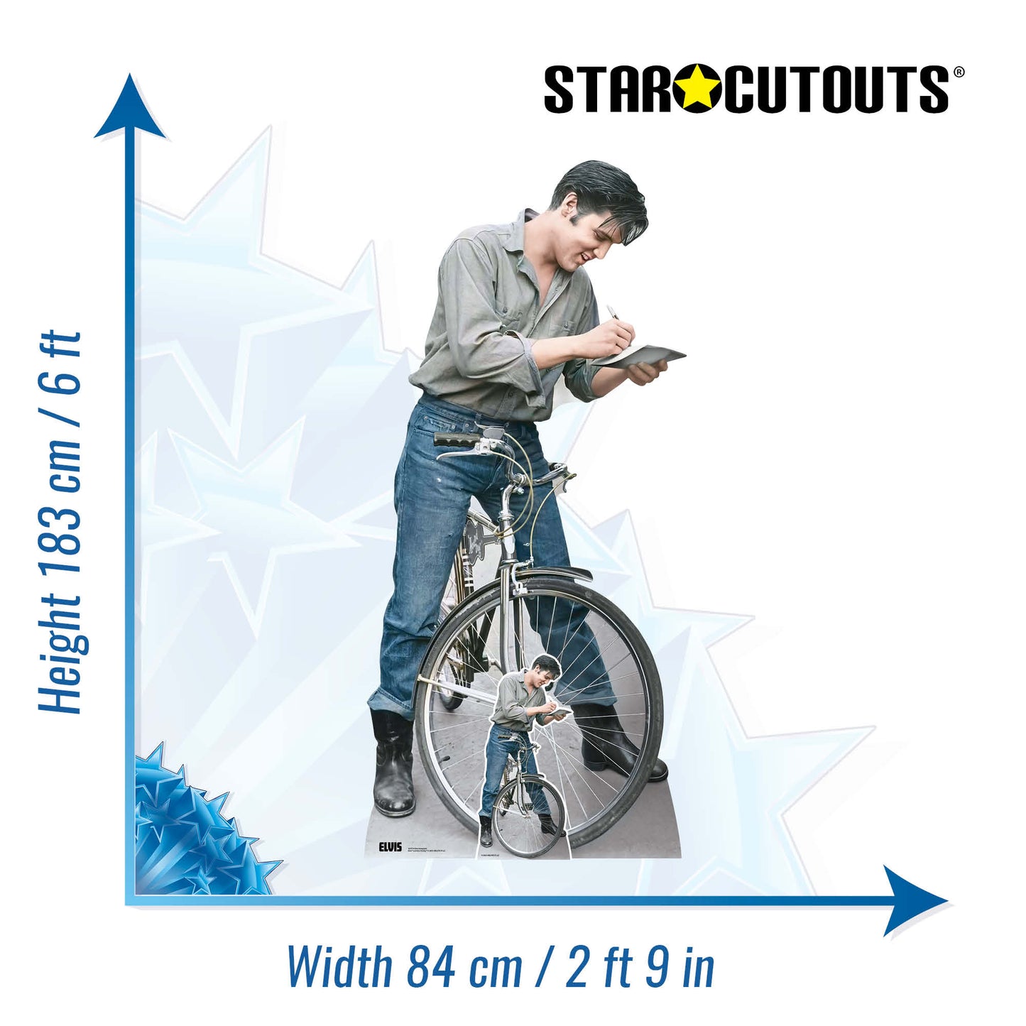 SC4716 Elvis Blue Jeans Autograph On Bike Cardboard Cut Out Height 183cm