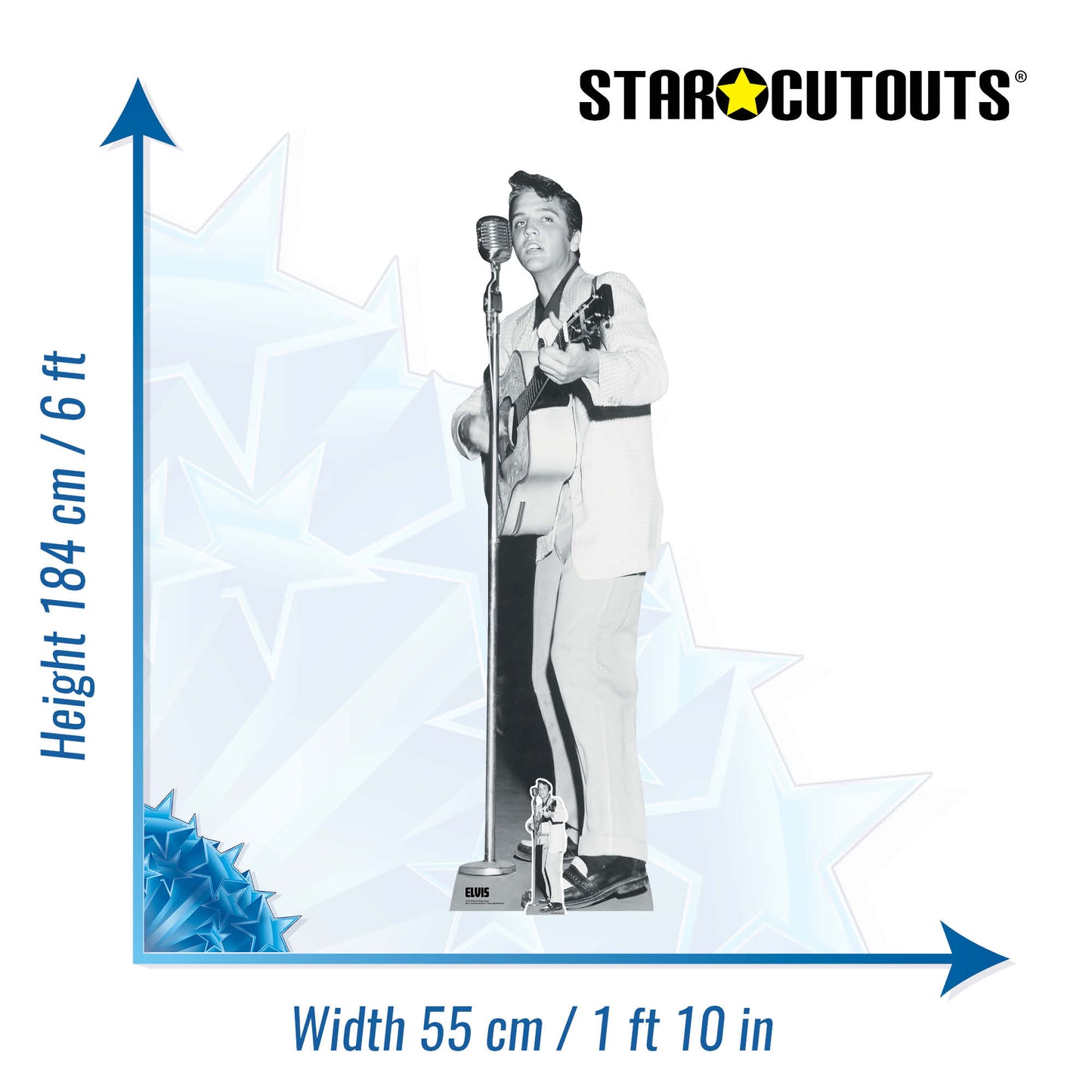 SC4718 Elvis Presley Black & White on Stage Guitar Cardboard Cut Out Height 184cm