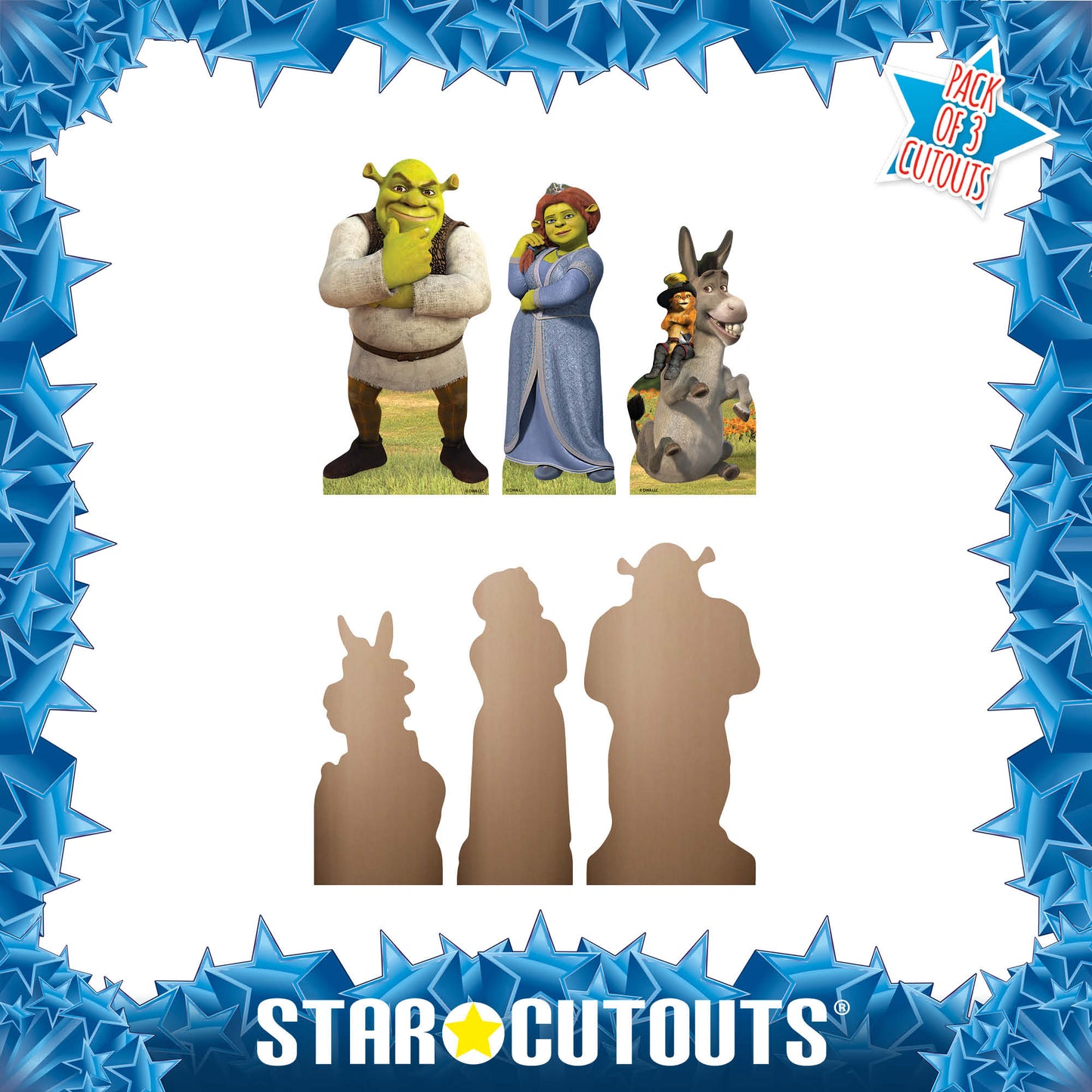 SC4734 Shrek Fiona Puss in Boots & Donkey Shelf Top Pack Cardboard Cutouts Height 29cm