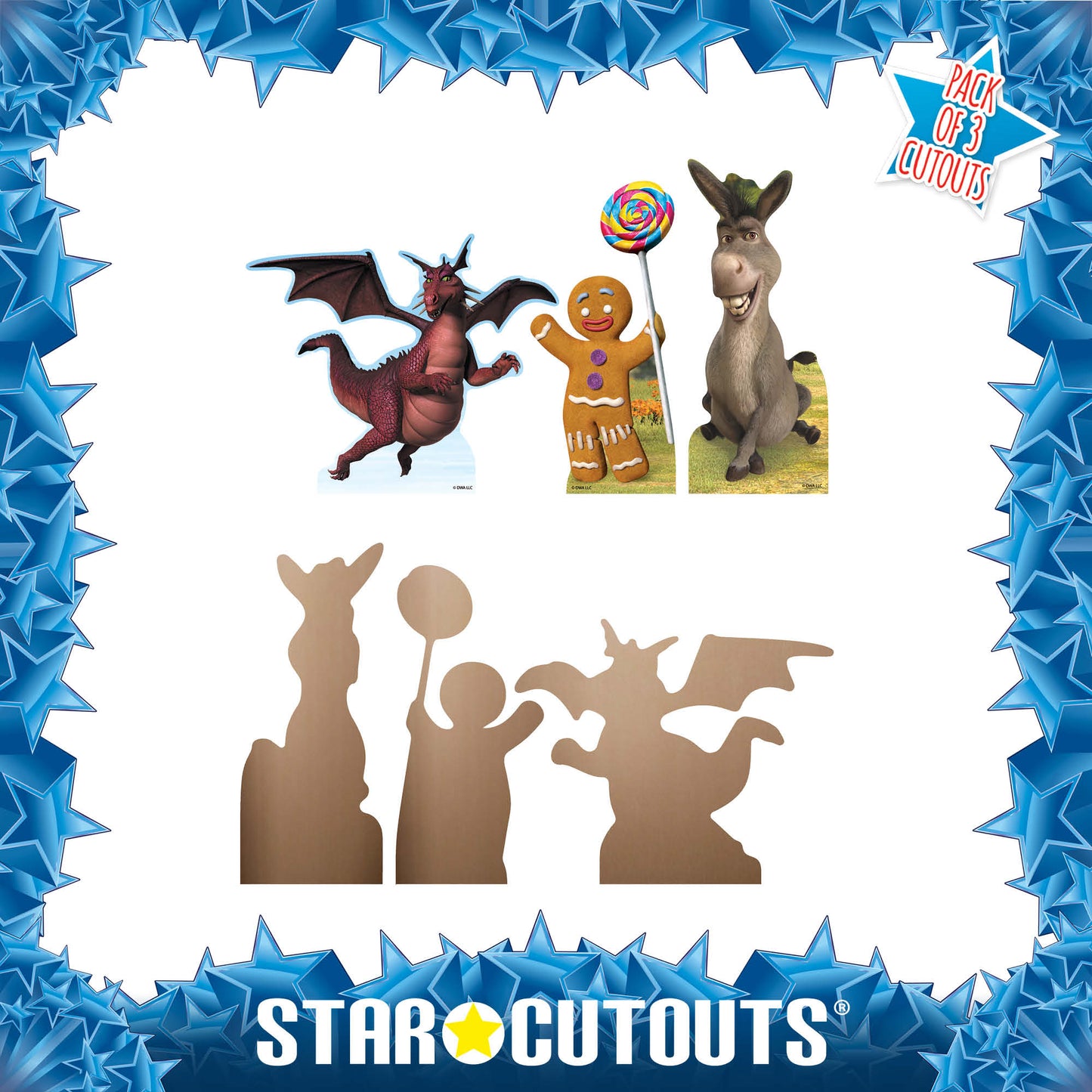 SC4740 Gingy Ginger Bread Man Donkey Dragon Shrek Shelf Top Pack Cardboard Cutouts Height 28cm