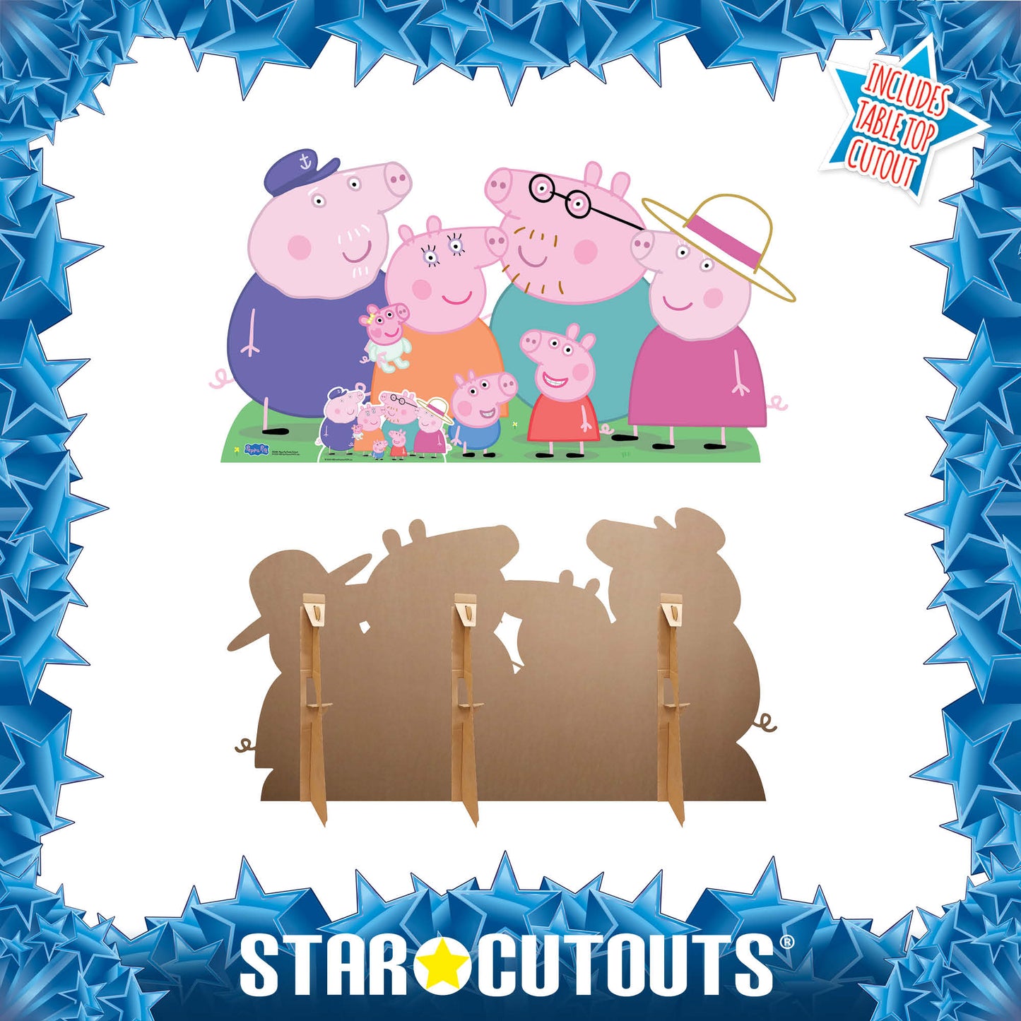 SC4861 Peppa Pig Family Group Cutout - Peppa, George, Mummy, Daddy, Grandpa, Granny and Baby Evie Pig Cardboard Cut Out Height 91cm
