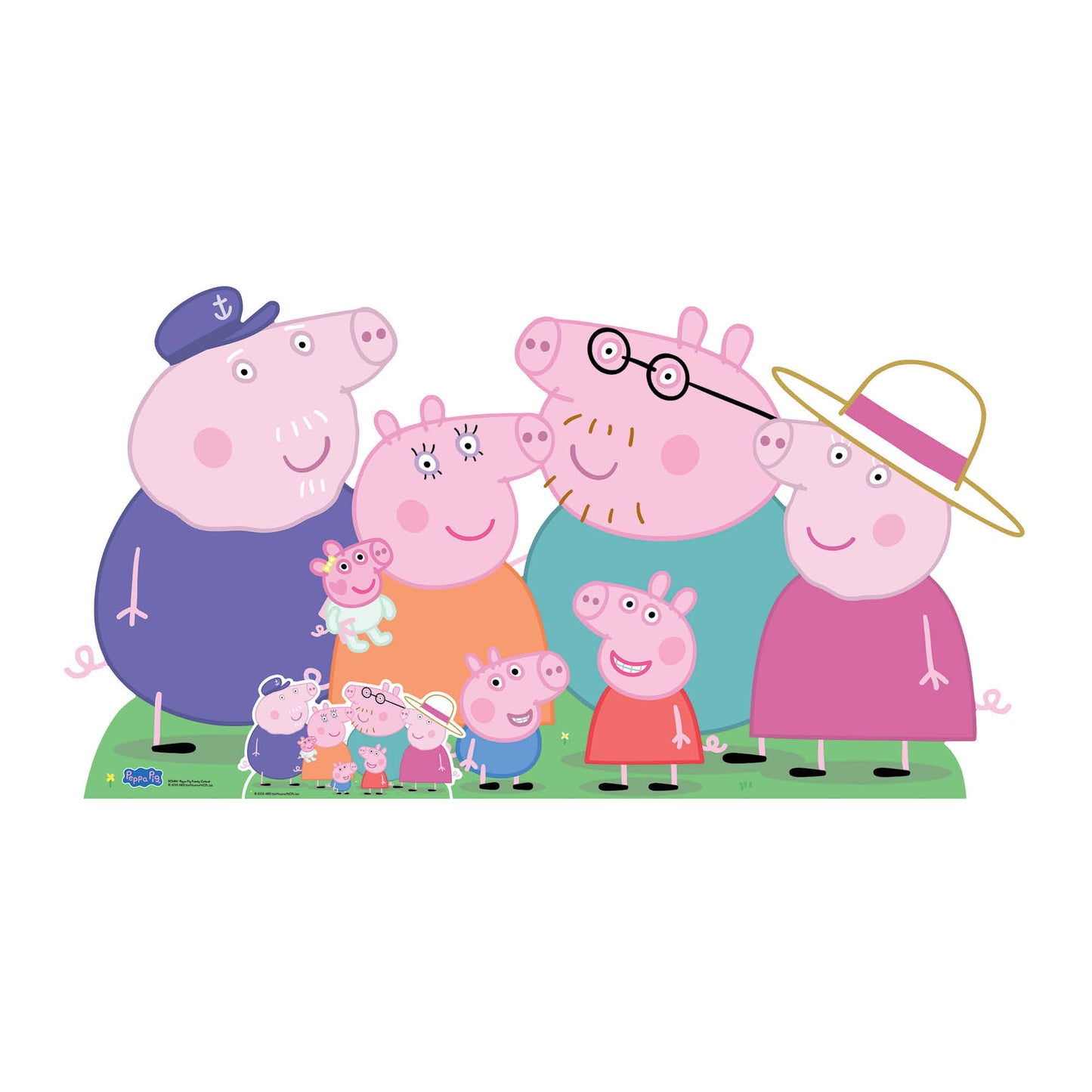 SC4861 Peppa Pig Family Group Cutout - Peppa, George, Mummy, Daddy, Grandpa, Granny and Baby Evie Pig Cardboard Cut Out Height 91cm