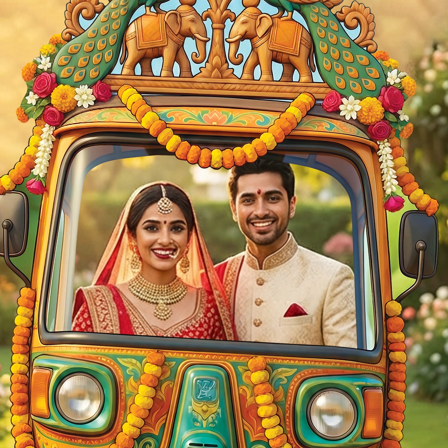 SC4886 Wedding Tuk Tuk / Auto Rickshaw Backdrop Cardboard Cutout Stand In
