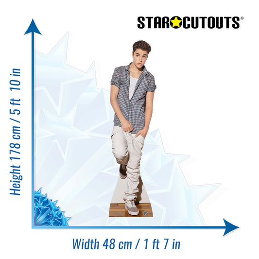SC580 Justin Bieber Blue and White Check Shirt Cardboard Cut Out Height 178cm