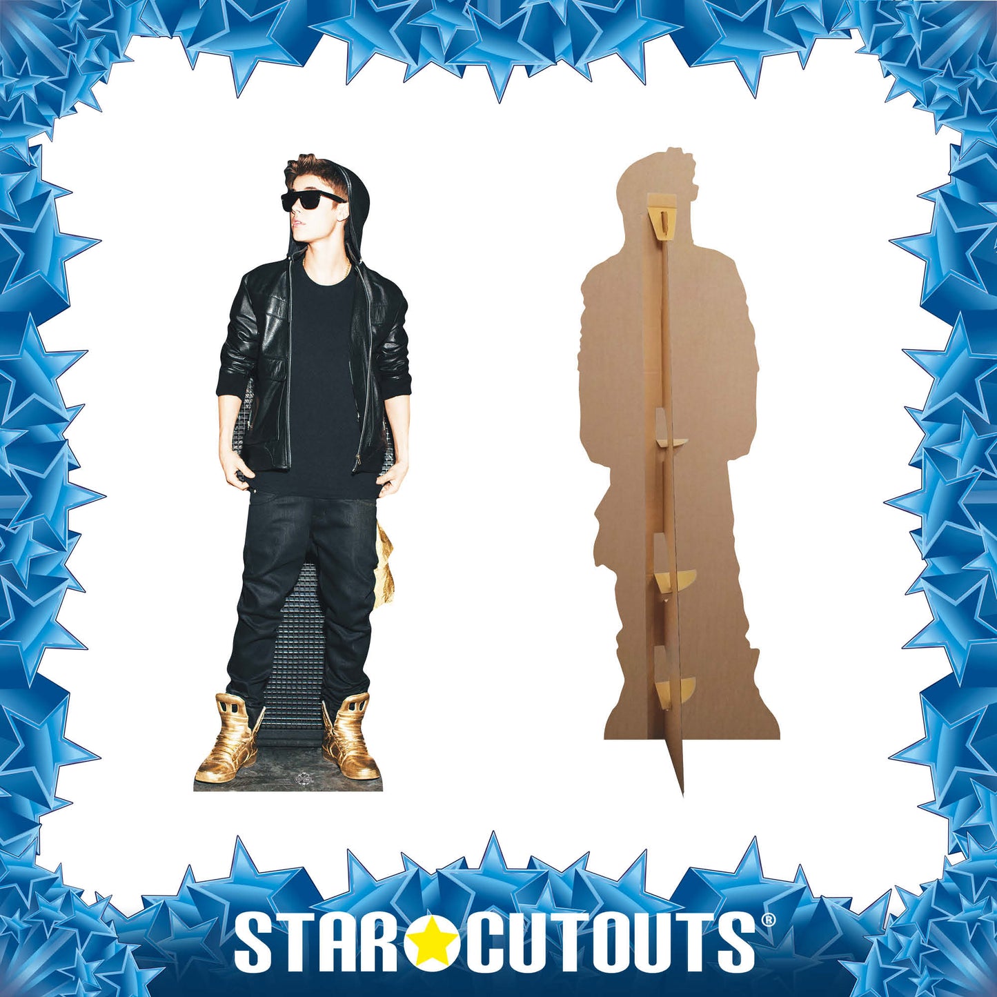 SC581 Justin Bieber Hoodie and Gold Shoes Cardboard Cut Out Height 178cm