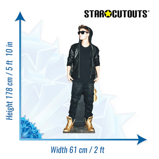 SC581 Justin Bieber Hoodie and Gold Shoes Cardboard Cut Out Height 178cm