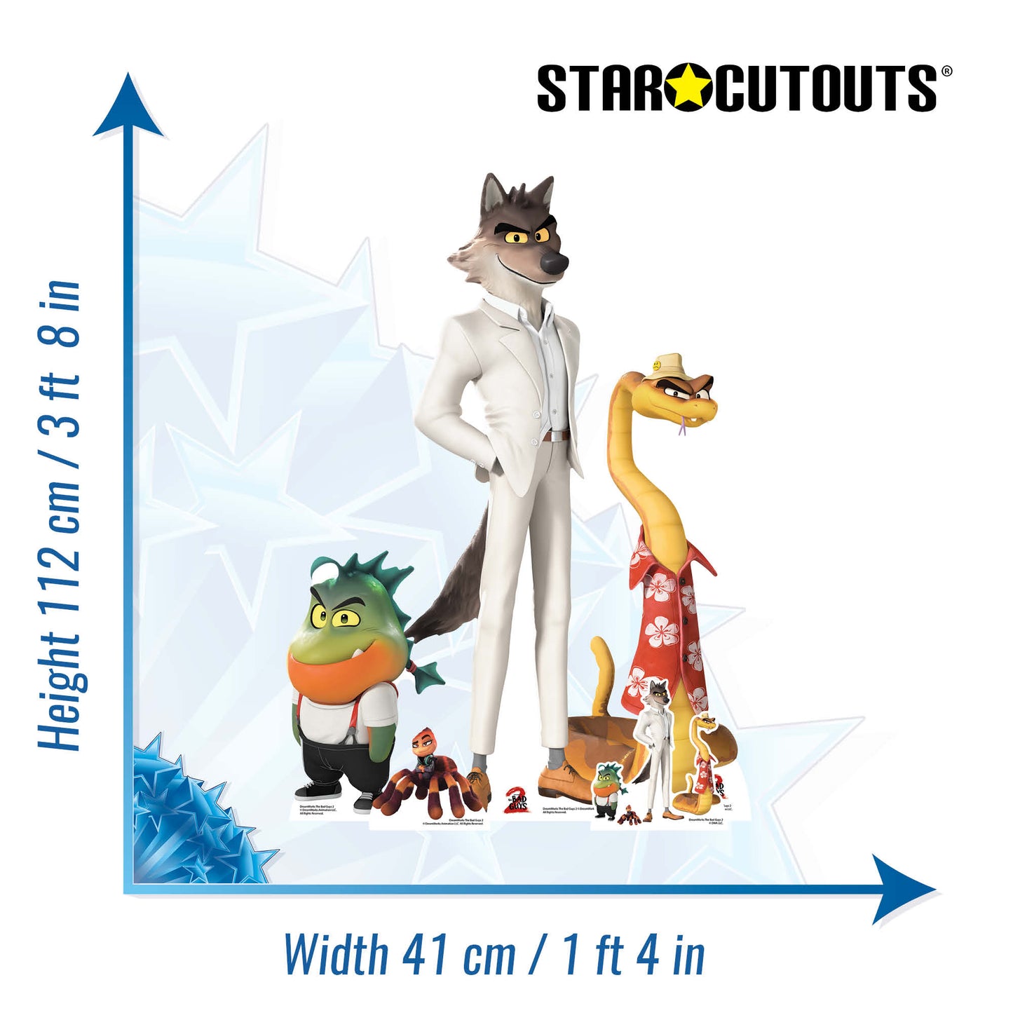 SC4810 Bad Guys Pack Mr Wolf & Mr Piranha & Mr Snake & Ms Tarantula  Cardboard Cut Out Height 112cm