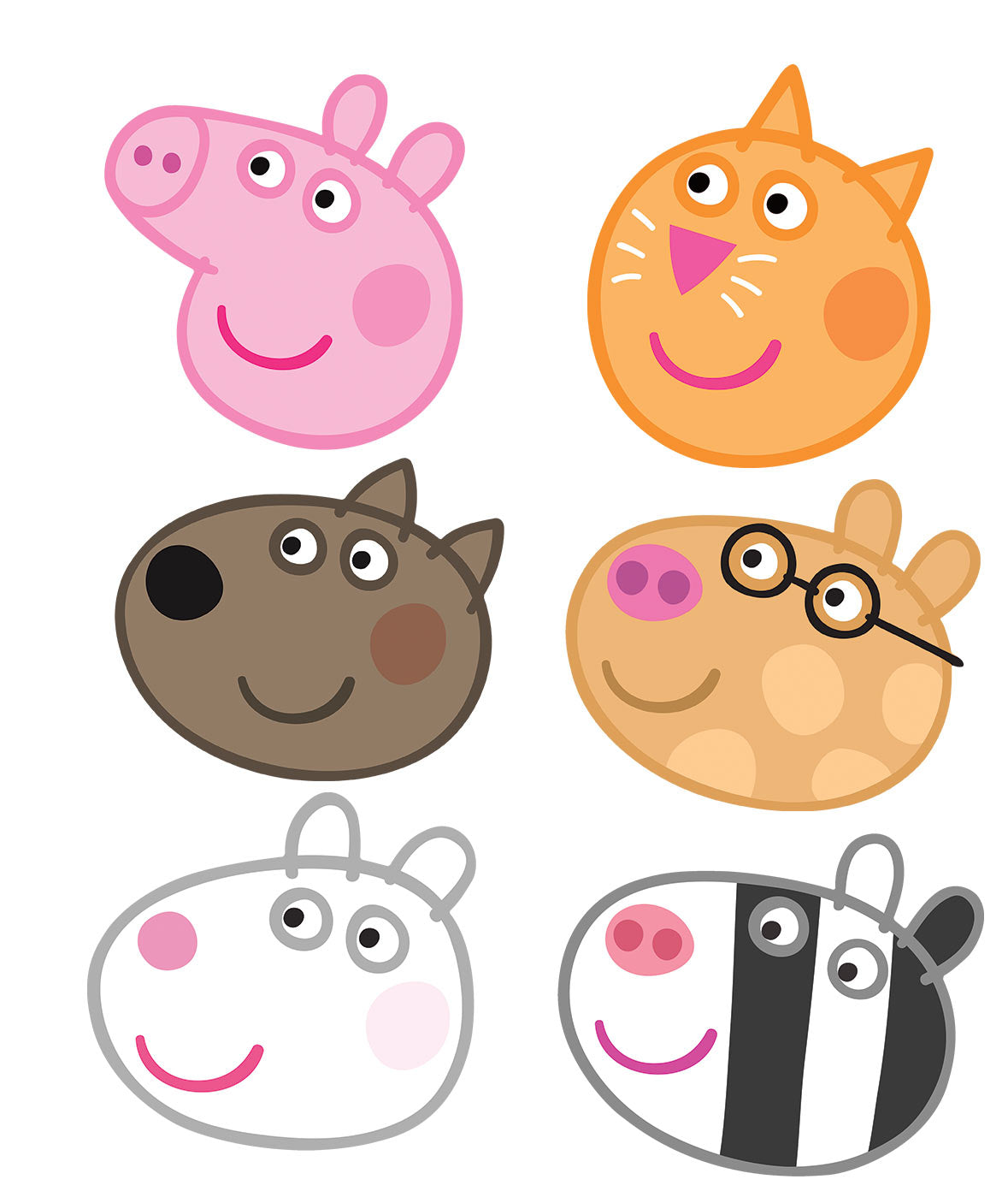 Peppa Pig Party - Peppa, Zoe, Suzie, Candy, Dany & Pedro Six Pack Masks - mycardboardcutout