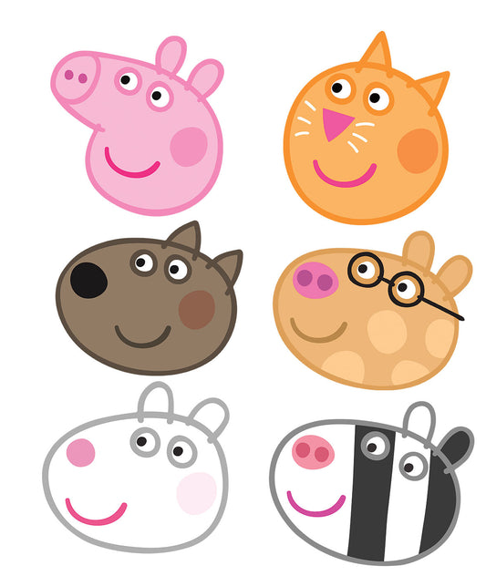 Peppa Pig Party - Peppa, Zoe, Suzie, Candy, Dany & Pedro Six Pack Masks - mycardboardcutout