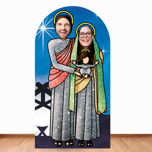 Nativity Family with Star Stand In Chrismas Theme Green and Red Cardboard Cutout - mycardboardcutout