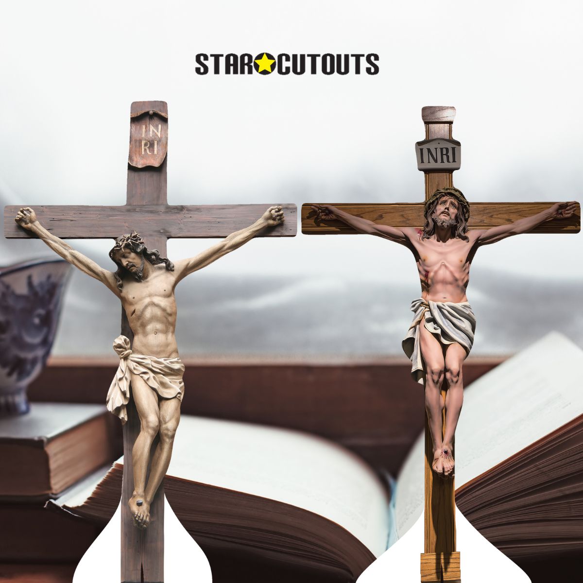 SC4688 Jesus Christ Crucifix Shelf Top Cutout Double Pack Cardboard Cut Out Height 30cm