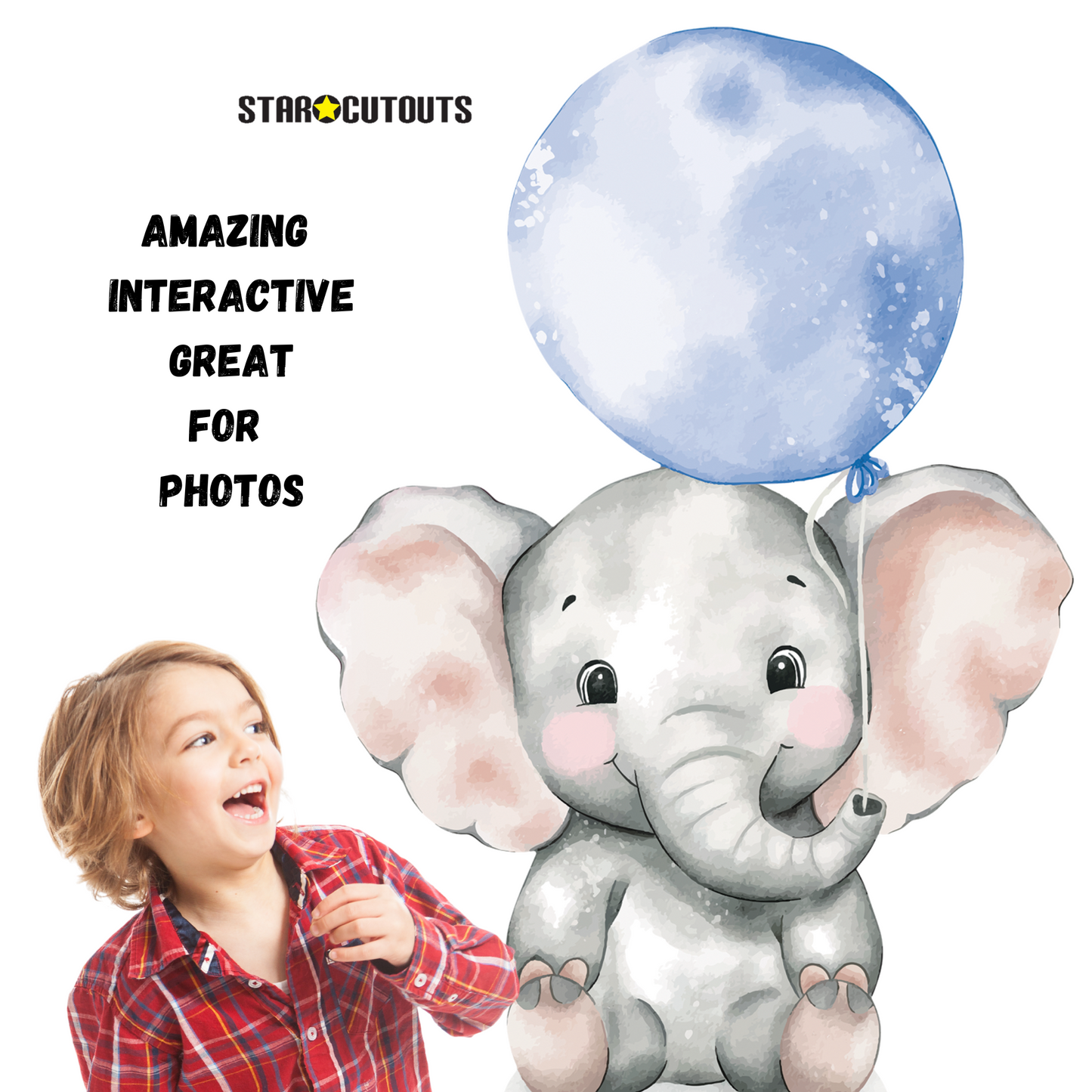 SC4549 Elephant with Blue Balloon Cardboard Cut Out Height 133cm