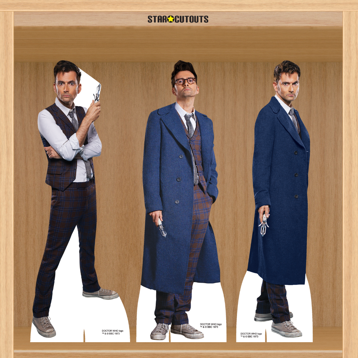 SC4644 Doctor Who David Tennant The Fourteenth Doctor Shelf Top Set of Three Cardboard Cut Out Height 31cm