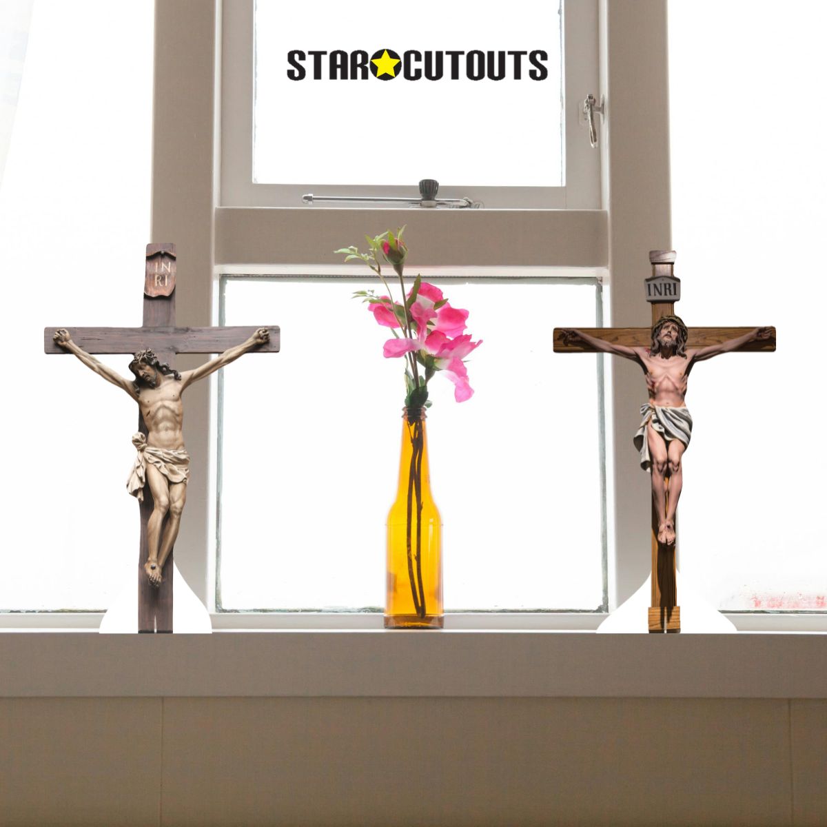 SC4688 Jesus Christ Crucifix Shelf Top Cutout Double Pack Cardboard Cut Out Height 30cm