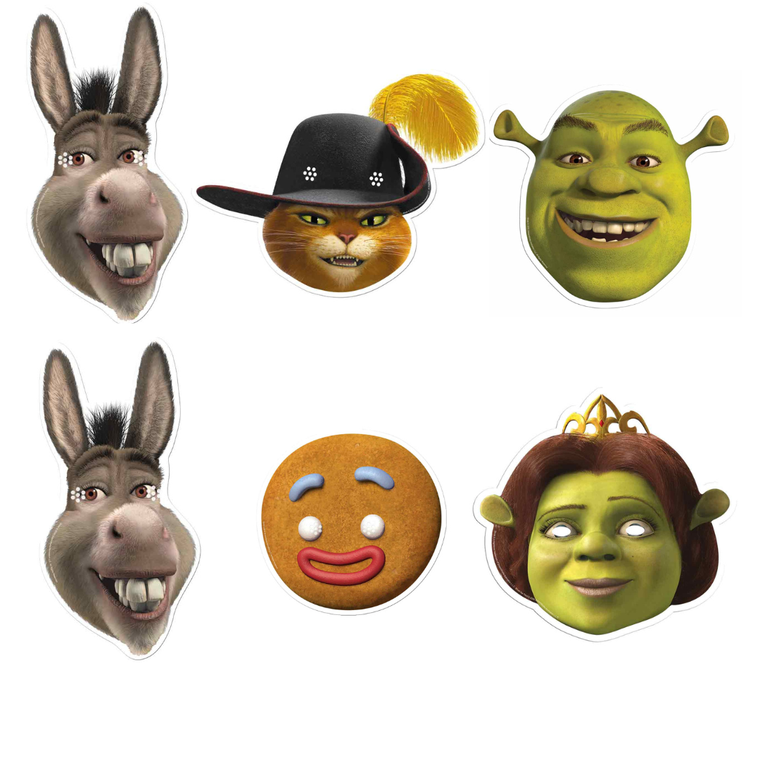 Shrek Six Pack Cardboard Face Masks With Tabs and Elastic - mycardboardcutout