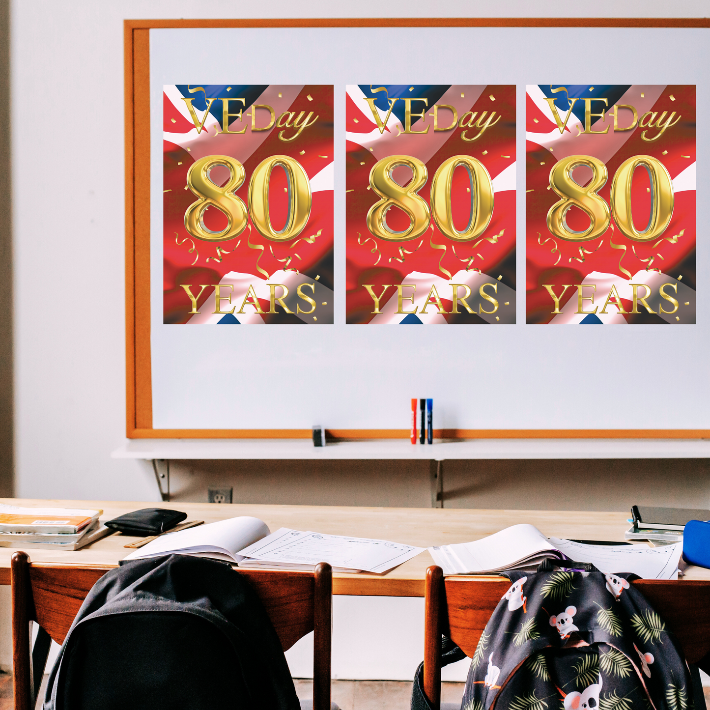 RD082 VE Day 80 Years Flag Poster – 6 Pack Posters Height 44cm