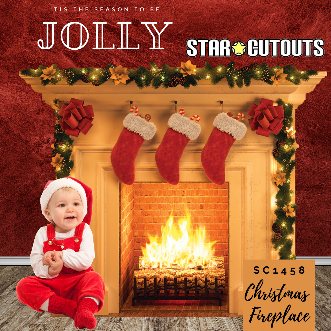 Festive 1 dimensional Christmas Fireplace Cardboard Cutout - mycardboardcutout