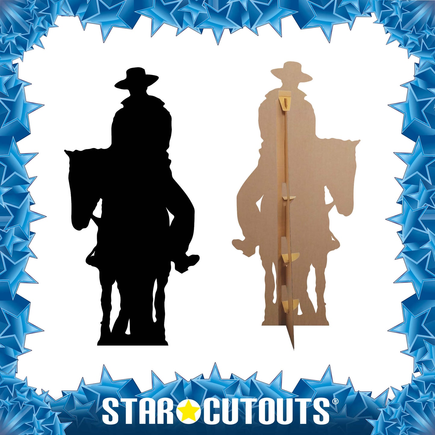 Cowboy on Horse Black Silhouette Cutout - mycardboardcutout