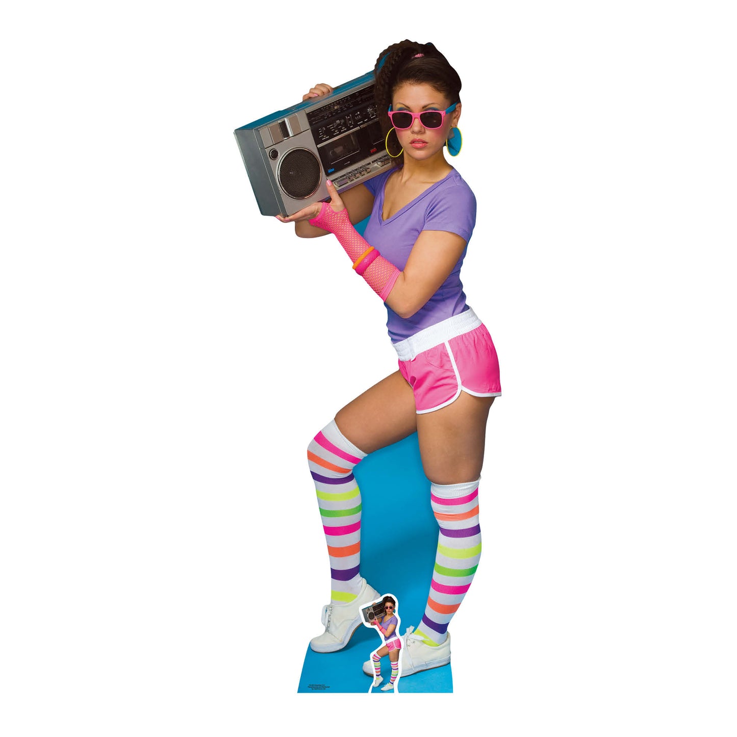 Neon Boombox Girl Cardboard Cutout 1980s Theme - mycardboardcutout