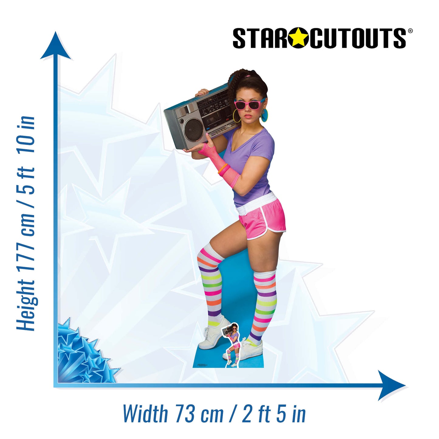 Neon Boombox Girl Cardboard Cutout 1980s Theme - mycardboardcutout